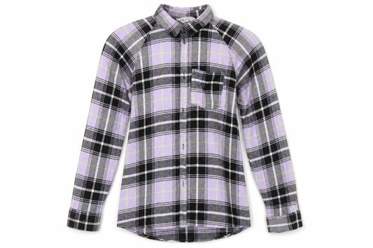 Front view of H&M boys’ blue plaid cotton basic button-up, size 12, years collared