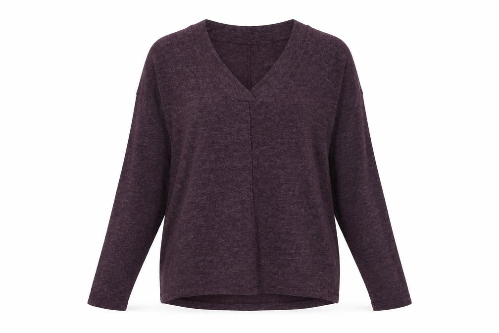 Front view of Primark women’s purple v-neck jumper, size UK 6