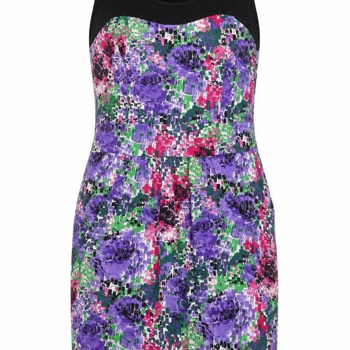 Internationale Womens Purple Floral Cotton Shift  Size 14  Round Neck