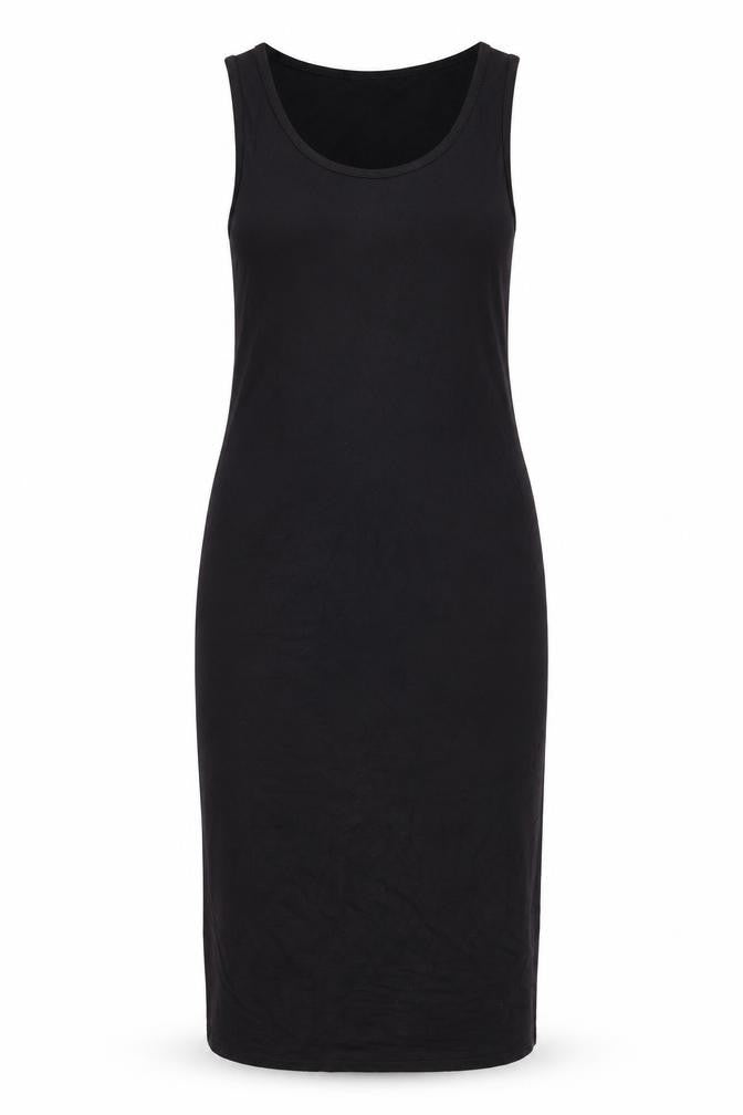 Front view of George women’s black polyester tank dress, size UK 14, round neck