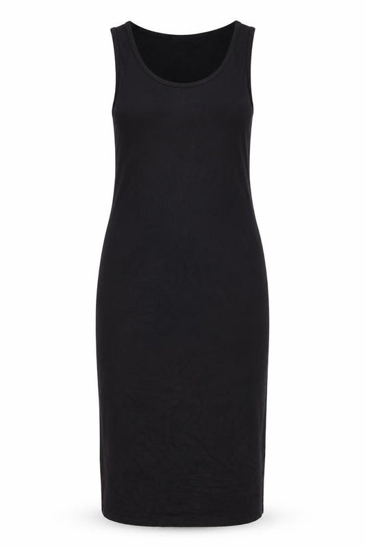 Front view of George women’s black polyester tank dress, size UK 14, round neck