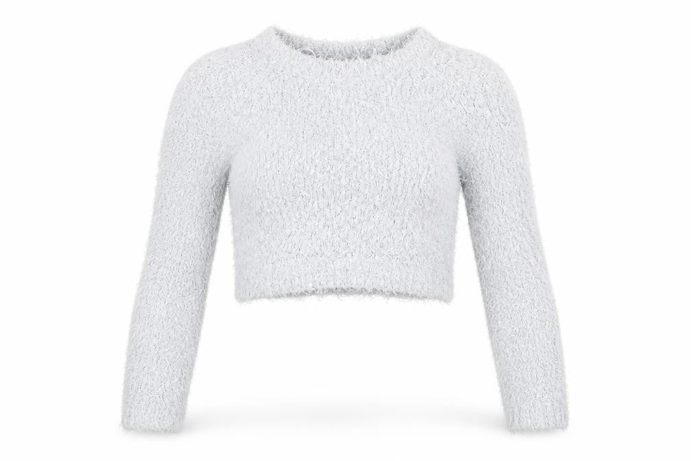 Front view of River Island women’s blue round neck polyester jumper, size UK 6
