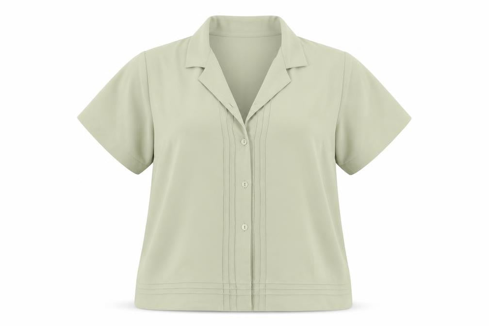 Front view of Berkertex women’s green polyester basic button-up, size UK 16, collared