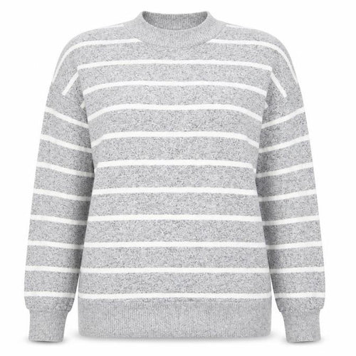 M&S Womens Grey Round Neck Striped Viscose Pullover Jumper Size 12   - The Lounge Edit