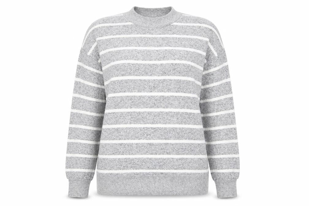 M&S Womens Grey Round Neck Striped Viscose Pullover Jumper Size 12   - The Lounge Edit
