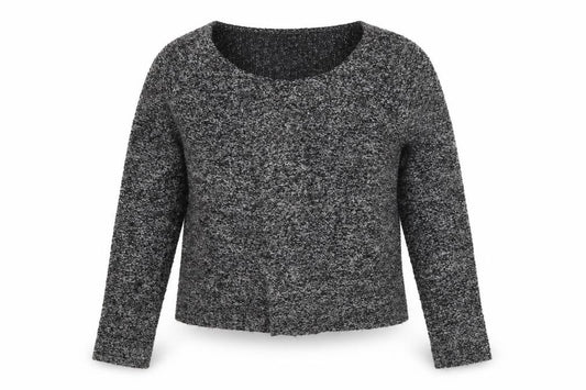 Front view of Next women’s black round neck acrylic cardigan jumper, size UK 12