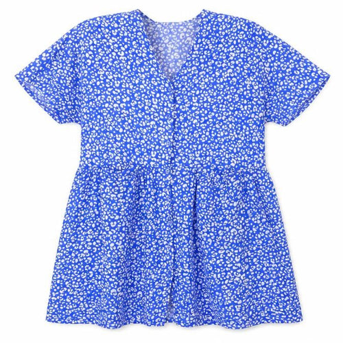 Monkl Womens Blue Animal Print Viscose A-Line  Size M  Round Neck