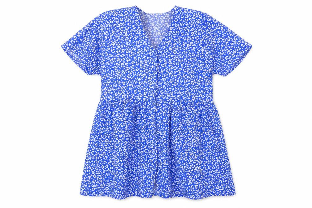 Monkl Womens Blue Animal Print Viscose A-Line  Size M  Round Neck