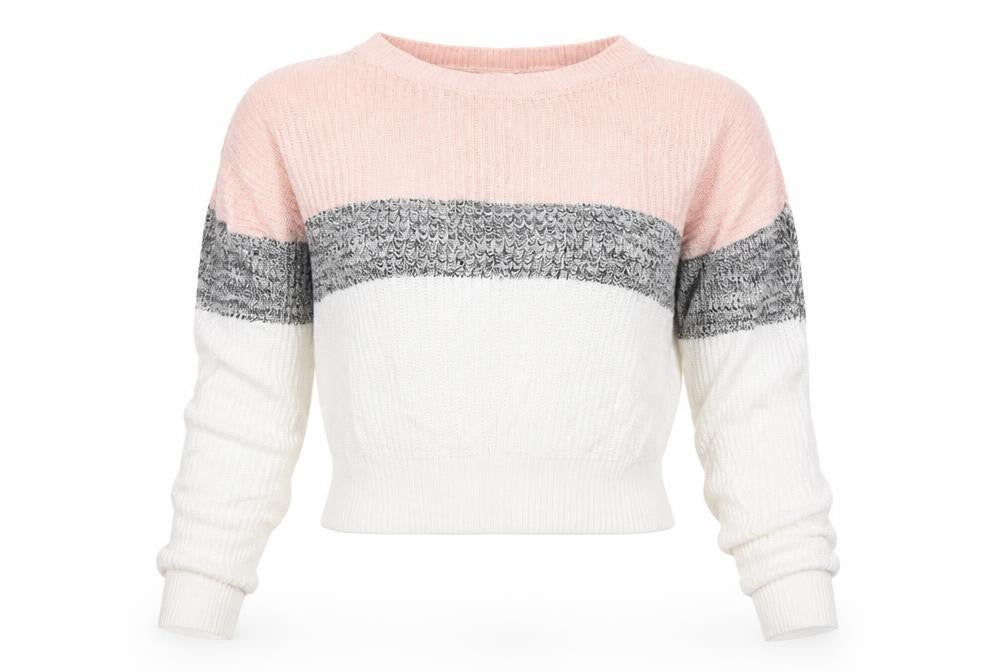 Front view of Garage women’s pink round neck nylon jumper, size M