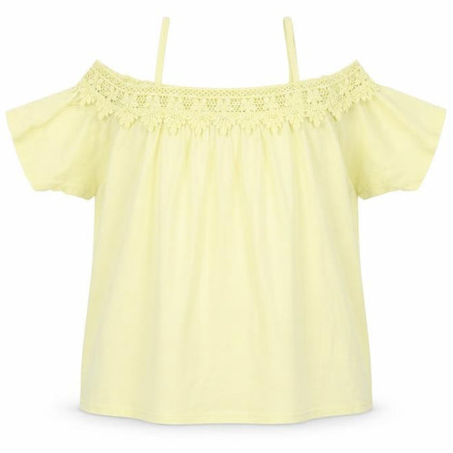 River Island Girls Yellow  Cotton Basic Blouse Size 9-10 Years Boat Neck