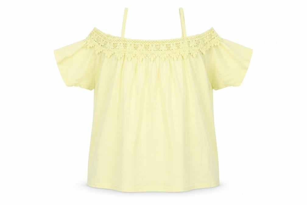 River Island Girls Yellow  Cotton Basic Blouse Size 9-10 Years Boat Neck