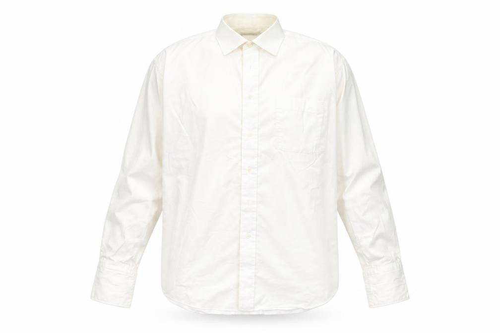 Front view of M*S men’s ivory cotton button-up, size 16, collared