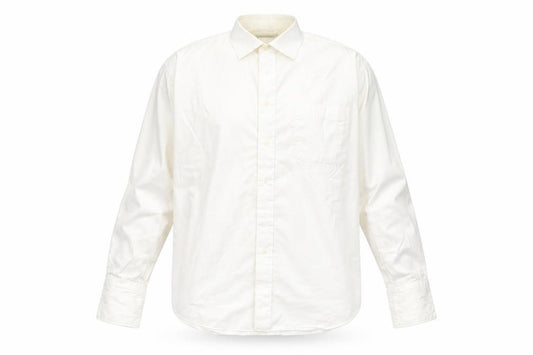 Front view of M*S men’s ivory cotton button-up, size 16, collared
