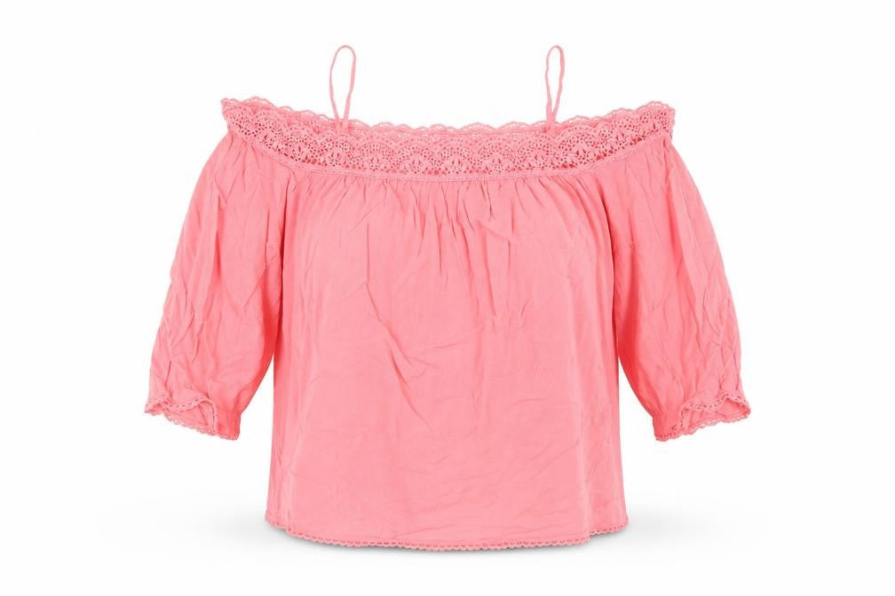 Front view of New Look women’s pink viscose basic t-shirt, size UK 12