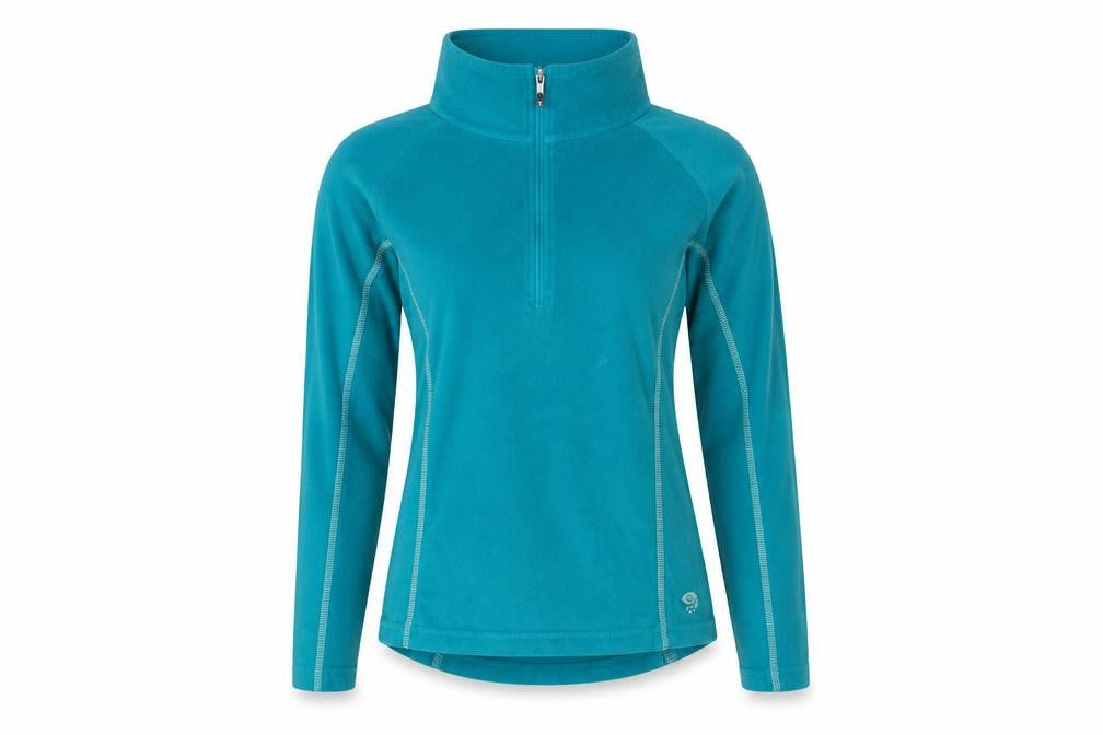 Front view of Mountain Hardwear women’s blue crew neck polyester jumper, size S