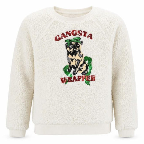 Preworn Mens White Round Neck  Cotton Pullover Jumper Size L   - Gangsta Wrapper, Christmas