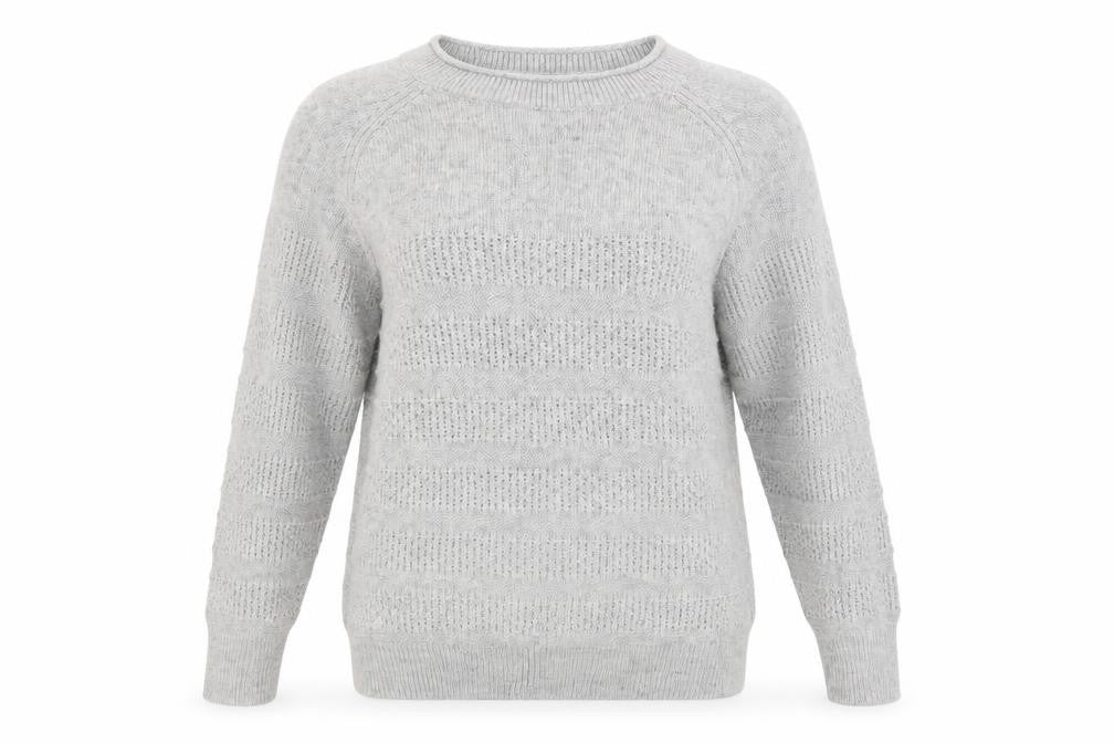 Front view of 6ixty 8ight women’s grey round neck acrylic jumper, size S