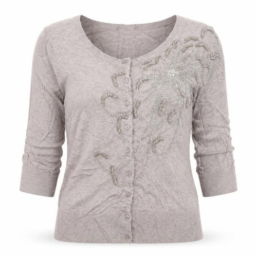 Monsoon Womens Grey Round Neck  Cotton Cardigan Jumper Size 12