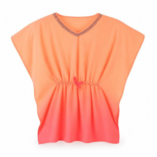 Primark Girls Orange  Polyester Tunic Blouse Size 8-9 Years V-Neck  - Embellished Collar