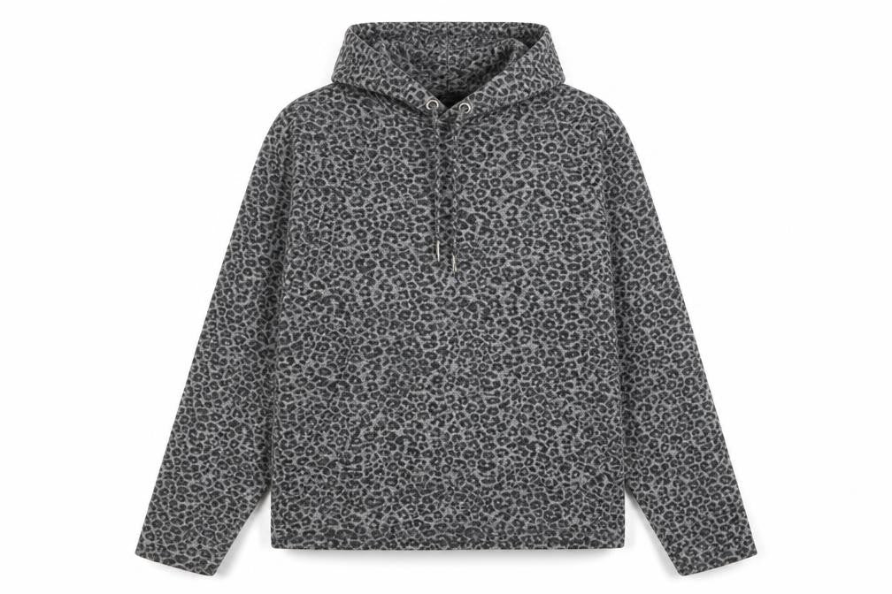Front view of F&F women’s green animal print polyester pullover hoodie, size UK 8