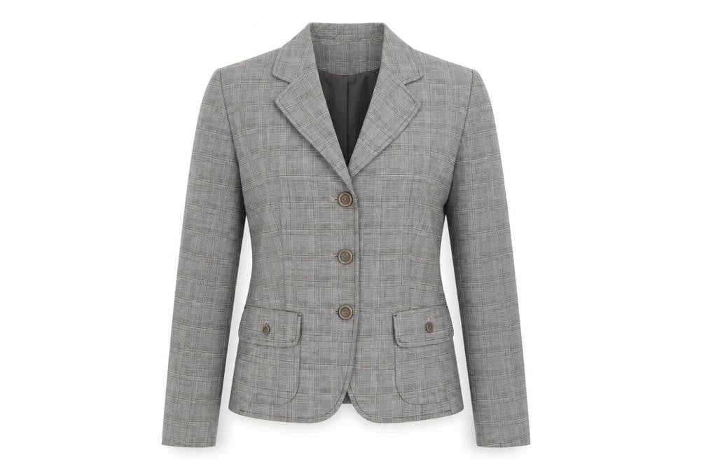 Front view of Next women’s multicoloured houndstooth polyester jacket suit jacket, size UK 14