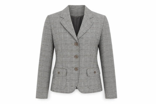 Front view of Next women’s multicoloured houndstooth polyester jacket suit jacket, size UK 14