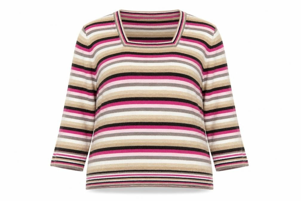 Front view of Country Casuals women’s multicoloured square neck striped cotton jumper, size XL