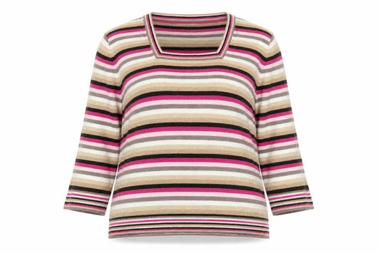 Front view of Country Casuals women’s multicoloured square neck striped cotton jumper, size XL