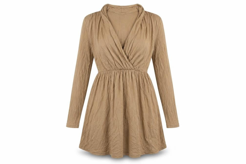 Front view of H&M women’s brown viscose a-line, size S, v-neck