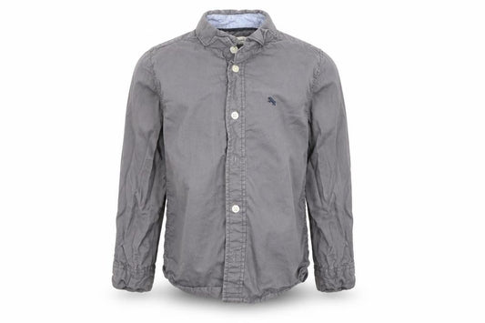Front view of Preworn boys’ grey cotton basic button-up, size 3-4, years collared