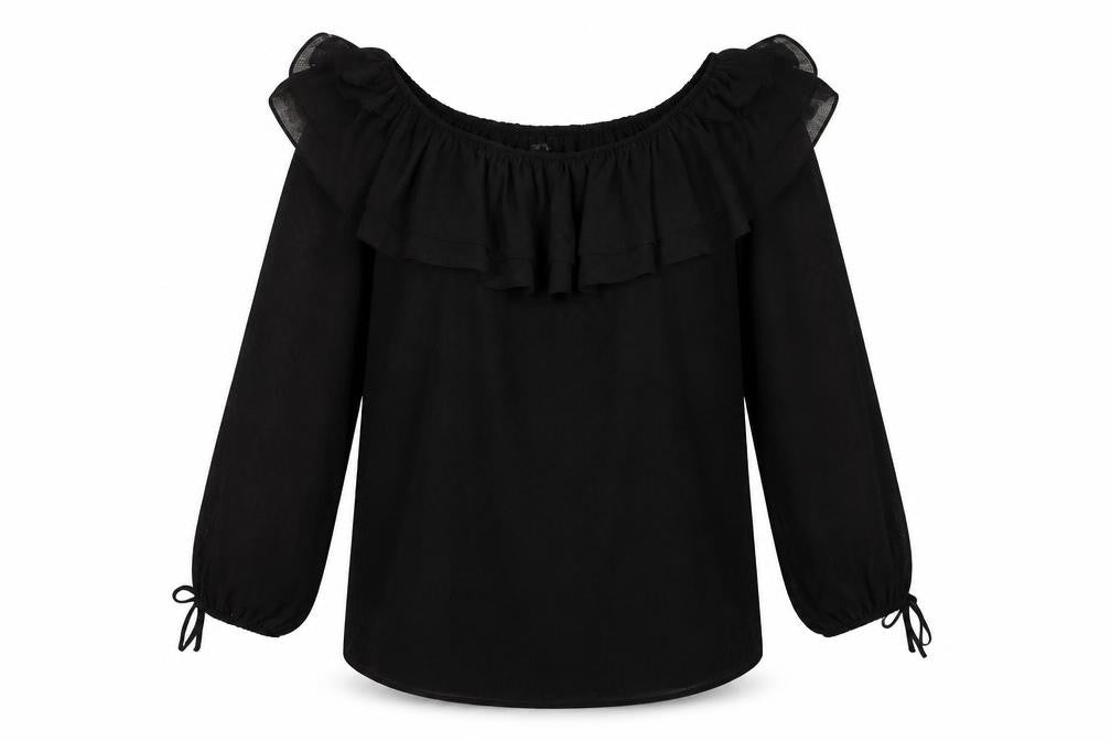 Front view of Wallis women’s black polka dot polyester basic blouse, size UK 12, round neck