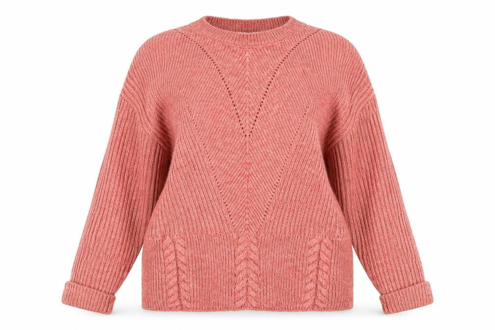 Front view of George women’s pink round neck acrylic jumper, size UK 8