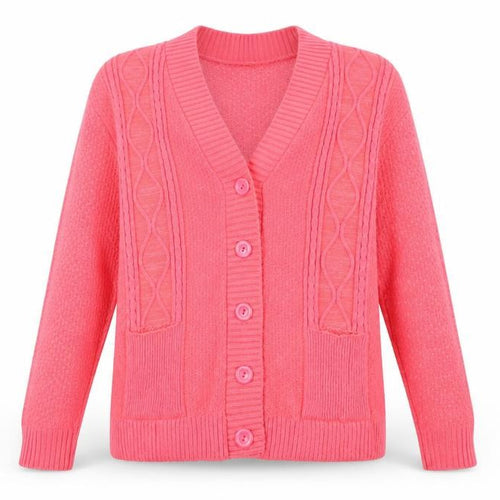 Fashion Alert Womens Pink V-Neck  Acrylic Cardigan Jumper Size L