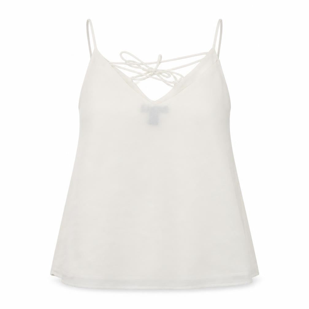 New Look Womens White   Camisole Blouse Size 8 V-Neck - Lace up detail to back