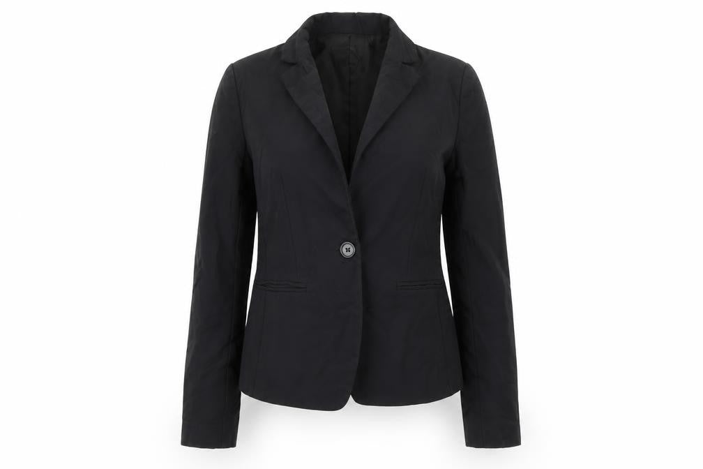 Front view of Atmosphere women’s black jacket blazer, size UK 10, button