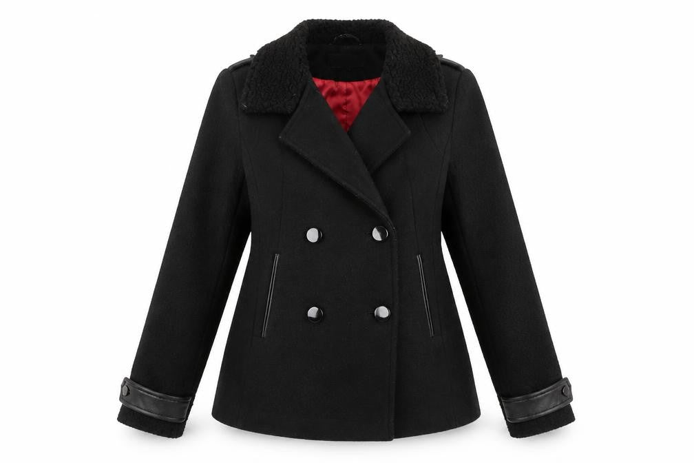 Front view of New Look women’s black jacket coat, size UK 10