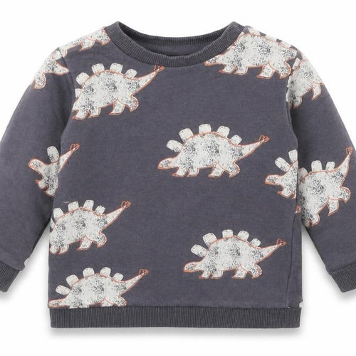 M&S Boys Grey Animal Print Cotton Basic T-Shirt Size 6-9 Months Crew Neck  - DINOSAURS