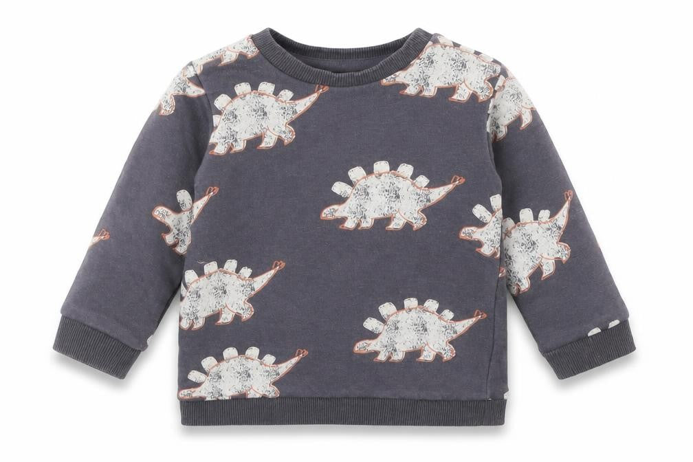 M&S Boys Grey Animal Print Cotton Basic T-Shirt Size 6-9 Months Crew Neck  - DINOSAURS