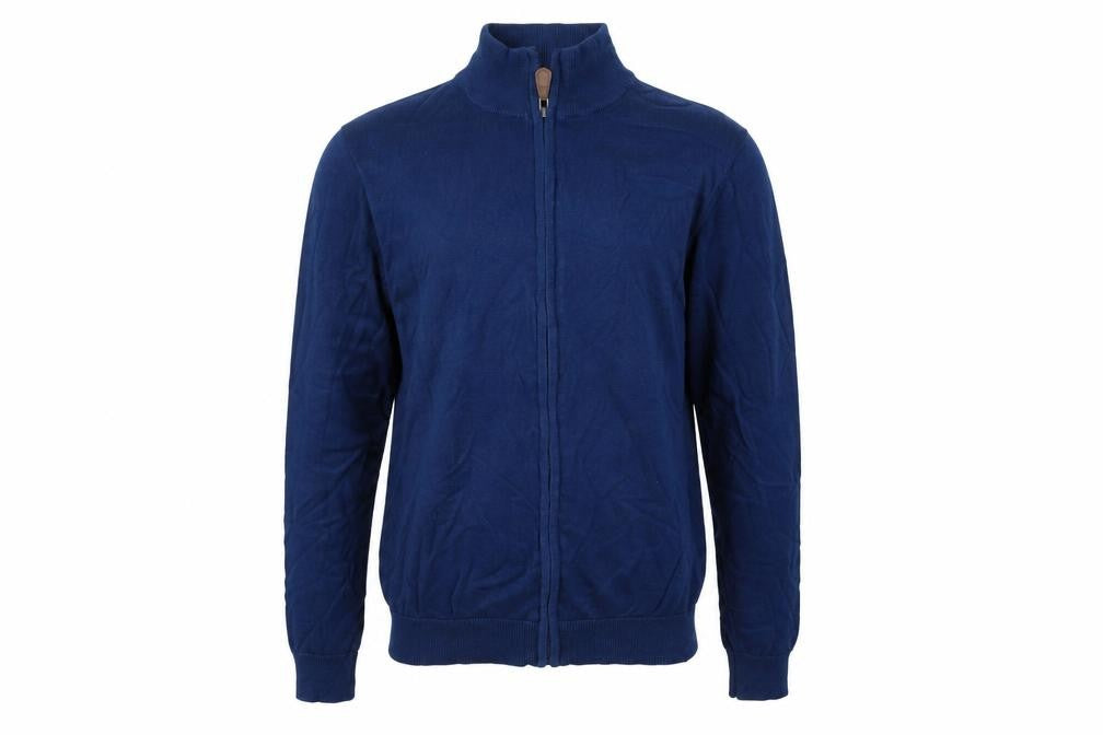 Front view of Cotton Traders men’s blue jacket, size M