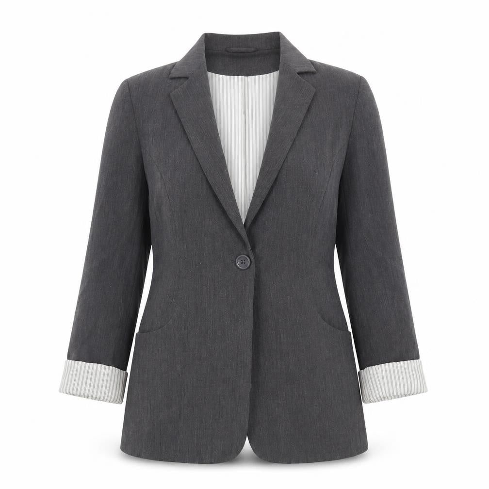 Front view of Internacionale women’s grey polyester jacket suit jacket, size UK 10