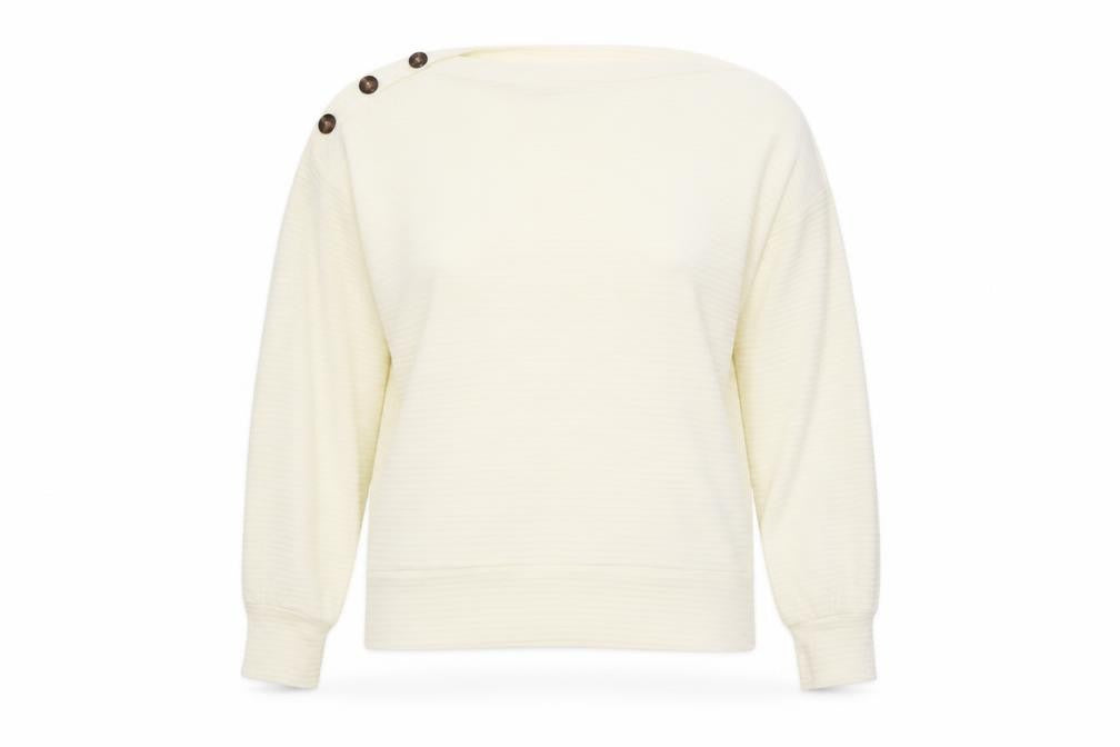Front view of H&M women’s ivory round neck striped polyester jumper, size M