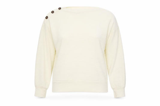Front view of H&M women’s ivory round neck striped polyester jumper, size M