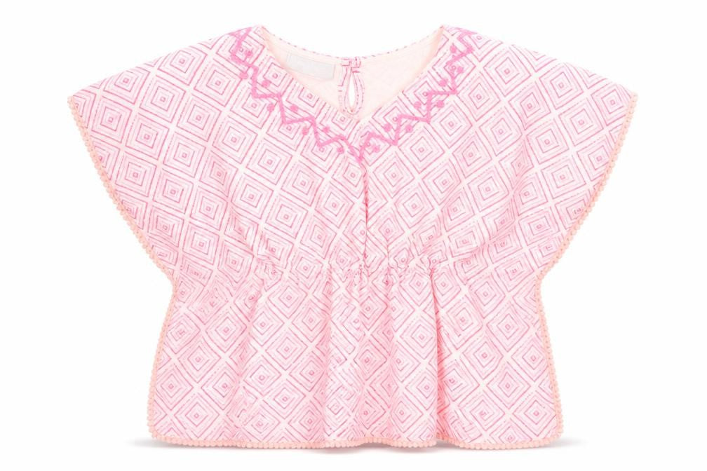 Front view of Matalan girls’ pink geometric polyester a-line, size 3, years round neck
