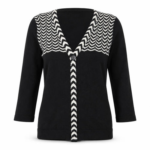 Country Casuals Womens Black V-Neck  Cotton Cardigan Jumper Size S