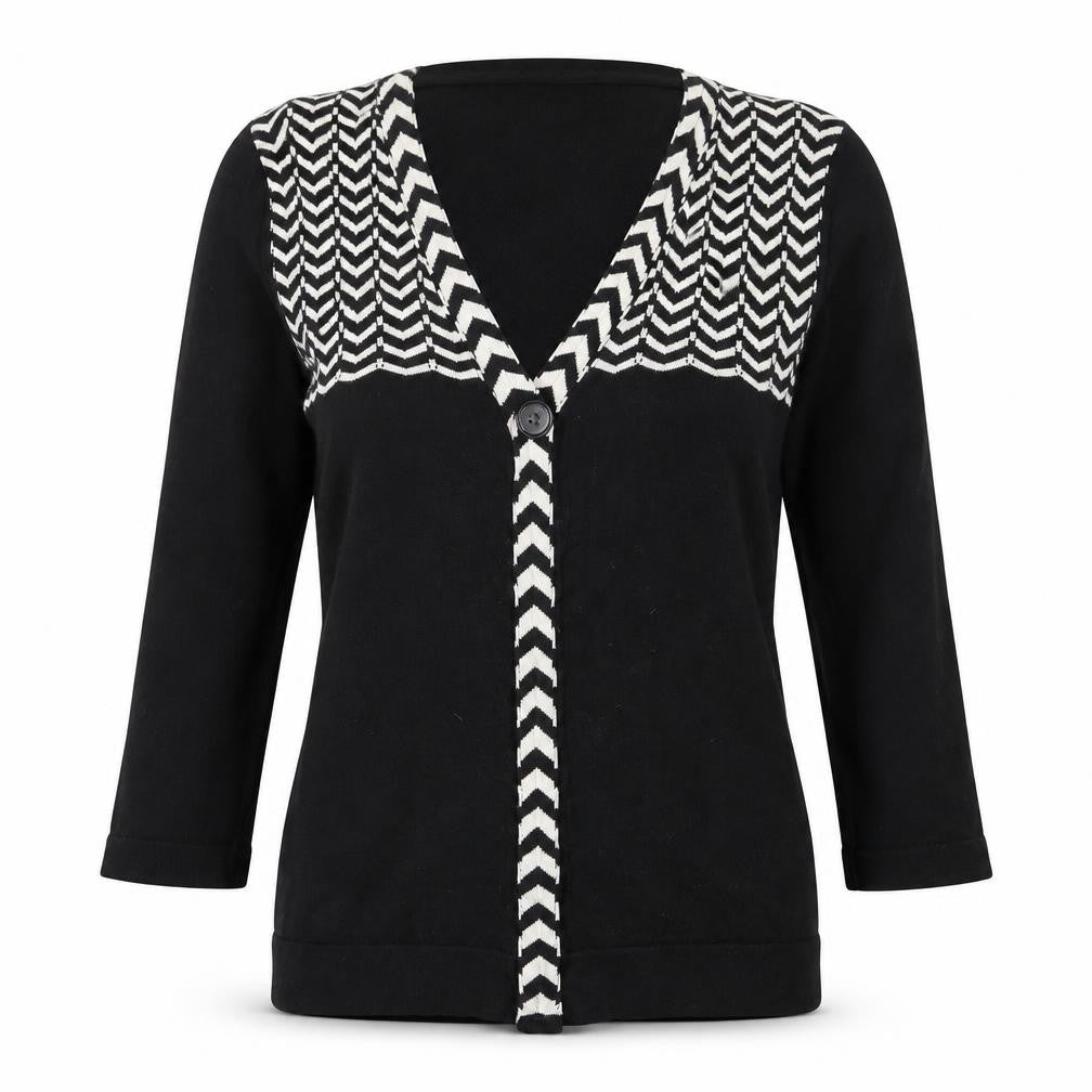Country Casuals Womens Black V-Neck  Cotton Cardigan Jumper Size S