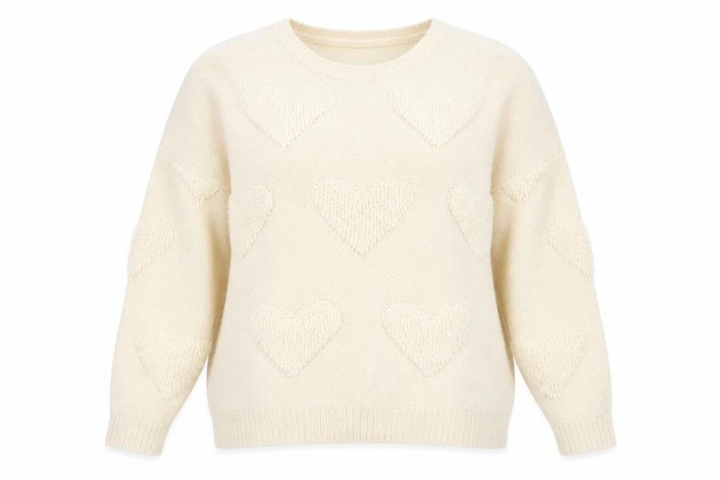 Front view of Primark women’s ivory round neck acrylic jumper, size UK 20