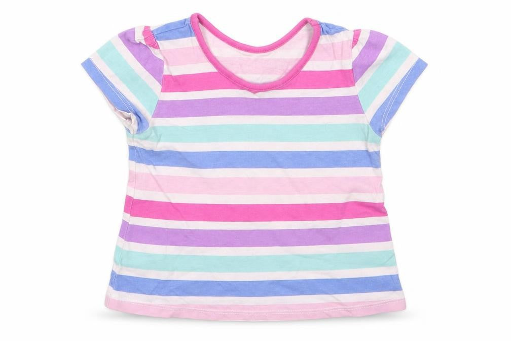 George Girls Pink Striped Cotton Basic T-Shirt Size 6-9 Months Round Neck  - Pink Purple Blue White Aqua Stripes