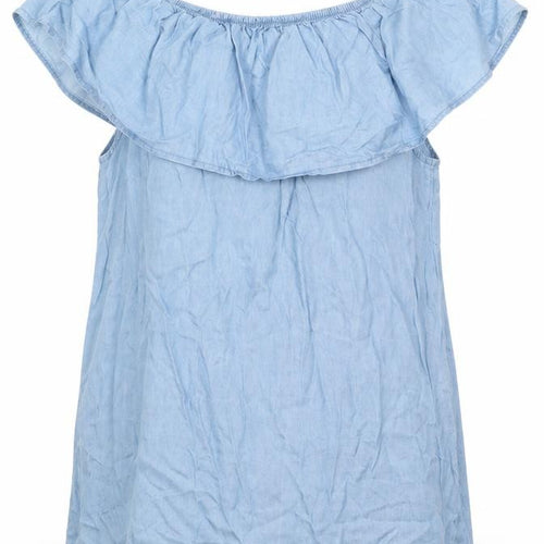 Quiz Womens Blue   Basic Blouse Size XS Off the Shoulder - Pale blue top with frill Elasticated shoulders