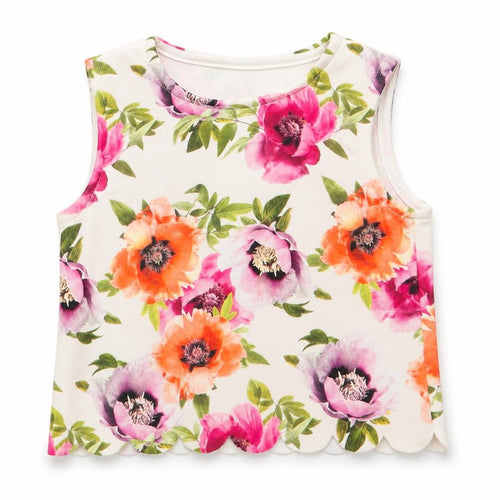 E-vie Angel Girls Ivory Floral Polyester Tunic Tank Size 9-12 Months Round Neck  - Red Pink Orange flowers