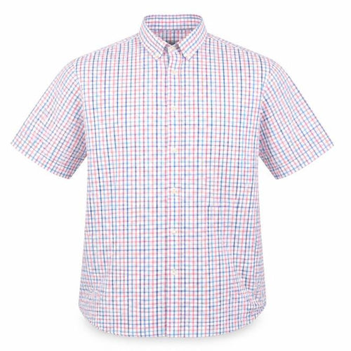 Marks and Spencer Mens Multicoloured Check Cotton  Button-Up Size L Collared  - Blue Red Orange White Teal check Buttoned collar